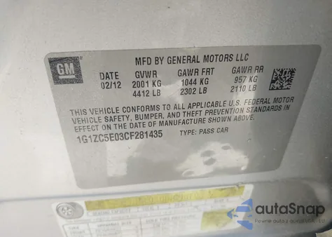 2012 Chevrolet Malibu 1Lt из США, поврежденный, VIN 1G1ZC5E03CF281435